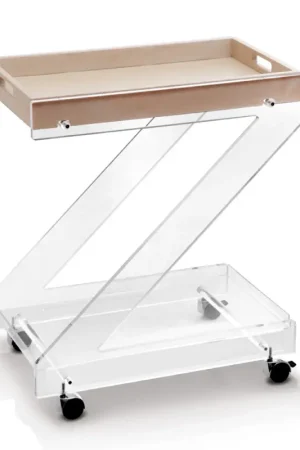 Prix Promo Trolley 2 Etagères en Cristal Acrylique Transparent avec Plateau - Zazza