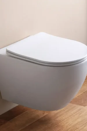 WC suspendu sans bride avec abattant en céramique à fermeture amortie - Genévrier Nouvel Arrivage