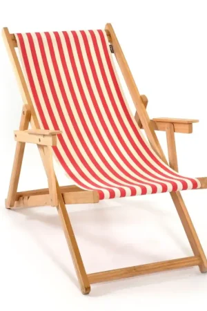 Chilienne Pliante avec Accoudoirs en Bois LONA-Blanc/Rouge Pas Cher