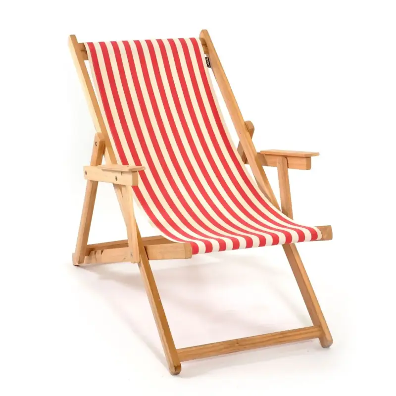Chilienne Pliante avec Accoudoirs en Bois LONA-Blanc/Rouge Pas Cher