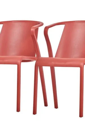 EZPELETALot de 2 Fauteuils Empilables Fado-Rouge brique Haute Qualité