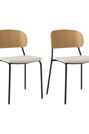 Certifié Lot de 2 chaises tissu et bois pieds métal Sofia-Écru - Chêne